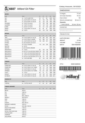 Filtro De Aceite Millard Ml-6607 Ford Festiva Laser Mazda 3 Foto 5