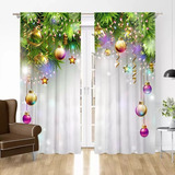 Juego De Cortinas Navideñas Con Estampado De 2,1 X 2,3 M, Op