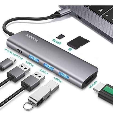 Adaptador Multipuerto Usb C Hub Hdmi Hogore 7 En 1 Usb