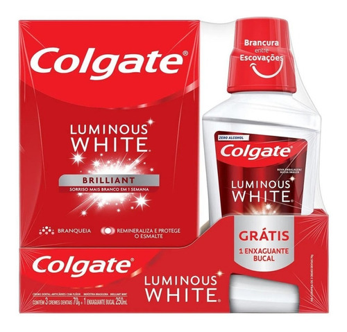 Kit Colgate Luminous White Com 3 Creme Dental + Enxaguante