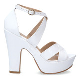 Zapatilla De Mujer Novia Bride Plataformas Alto 12 Cm Blanco