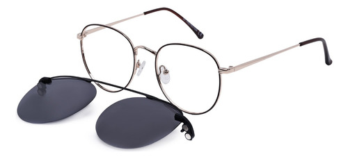 Óculos Para Grau Metal Redondo 2 Em 1 Clipon Unissex Uv400