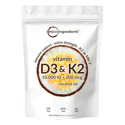 Vitamina D3 10,000 Iu + K2 (mk7) 200 Mcg Con 300 Softgels | Meses sin interés