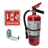 Extintor De 4.5kg Pqs Para Fuego Abc Con Señaletica Y Base