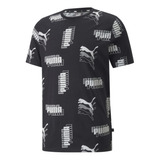 Puma Polera Power All Over Print Para Hombre, Algodón Negr