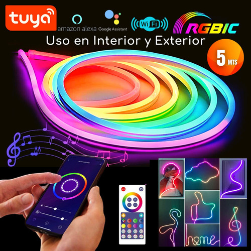 Cinta Led Neon Wifi Inteligente 5mts Rgbic/blancos-flexible