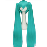 Peluca Verde Hatsune Miku Coletas Desmontables 1.3m