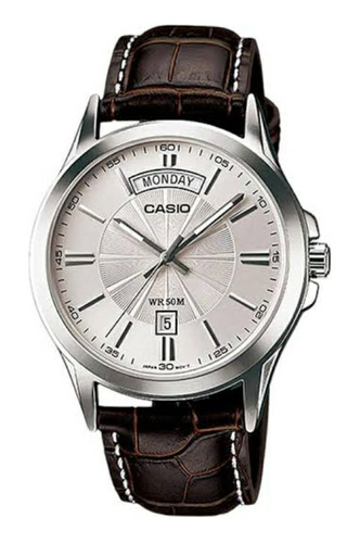 Reloj Casio De Hombre De Vestir Mtp-1381 Marrón Doble Fecha