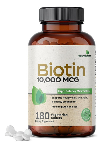 Biotina 10,000mcg Con 120 Cáps. Cabello Hermoso, Uñas Y Piel