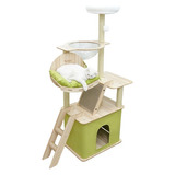 Torre Rascador Con Casa Para Gatos Color Verde Modelo Y-18