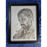 Desenho Realista - Denzel Washington  21 X 30 A4 Emoldurado