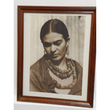 Cuadro Antiguo De Madera Frida Kahlo Blanco Y Negro 50x39.5