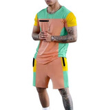 Conjunto Hombre Playa Color Blocking Fitness Casual Verano