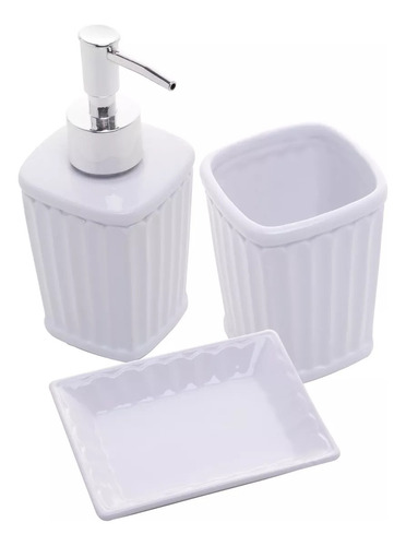 Kit Lavabo Conjunto Banheiro 3 Peças Branco Ceramica Antibes