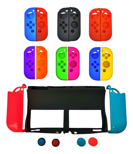 Set Protector 7 En 1+ 2 Siliconas Control Joycon Switch Oled