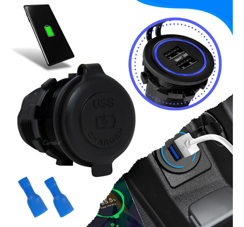 Tomada Usb Duplo Veiculos, Barcos E Moto 12v Carregador 5v