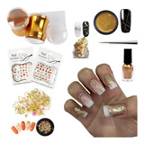 Kit Completo Stamping Art Nails Decoración Uñas Esmaltes Oro