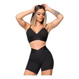 Conjunto Short Hit Comum Jacquard Confort + Top Preto Moving