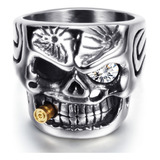 Anillo De Hombre De Acero Con Diamantes En Forma De Calavera