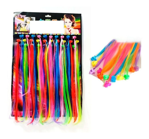 Set 30 Extensiones Brillante Para Niñas + Clip Pinza Colores