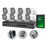Kit Seguridad Dvr 8ch Hikvision +8 Camara 2mp Colorvu +disco