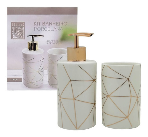 Kit Banheiro Lavabo Porcelana Porta Escova Sabonete 2 Peças