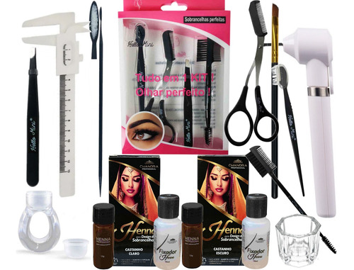 Kit 2 Henna Sobrancelha Mini Mixer Anel Palito Paq Tes Pince