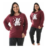 Pijama De Inverno Feminino Plus Size Manga Longa Linha Noite