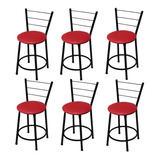 6 Unidades Banquetas Baixa Tamborete Vermelho 50cm Bistro