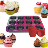  Forma Cupcake Antiaderente Mais 12forminhas De Silicone