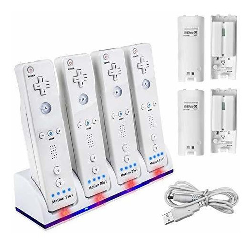 4 Baterías Del Controlador De Wii Con Base De Carga Para El