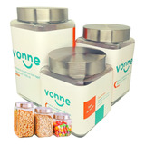 Kit 3 Frascos Cuadrados Organizadores Cocina Tapa Acero Inox