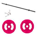 Kit Set Barra Con Topes 10 Kg En Discos Con Manija Fitnesas Color Rosa