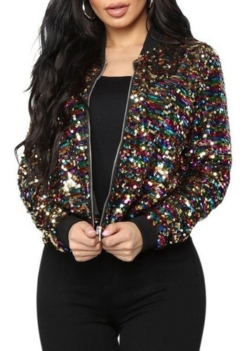 Chaqueta Bomber Colorido Lentejuelas Brillantes Bl [s]