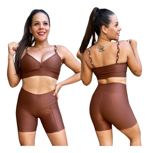 Conjunto Short +top  Fitness Canelado De Compressão Modelado