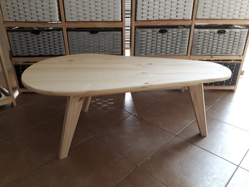 Mesa Ratona De Pino Ovalada Retro Escandinava Macizo Nordica