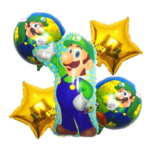 Bouquet 5 Globos De Luigi Mario Bros