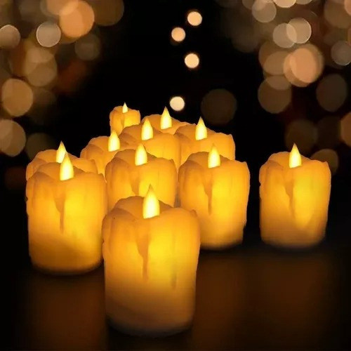 Set 12 Velas Led Blanca Cálido+ Pilas Tamaño Grande