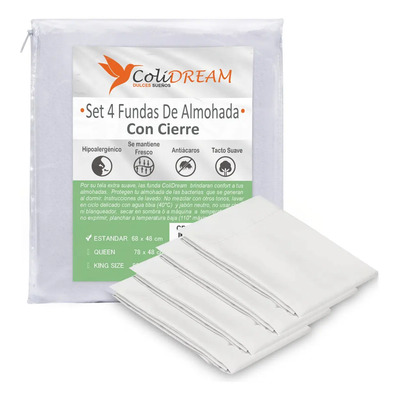 Set Paquete 4 Fundas Almohada Standard Hoteleras Con Cierre Liso | MercadoLibre