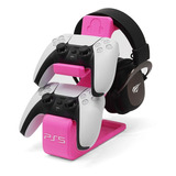 Suporte Para 2 Controles De Playstation 5 E Headset Rosa