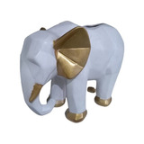 Macetero Con Forma De Elefante, Decoración, Blanco Y Dorado 