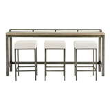 Mesa Barra Con Taburetes En Metal Y Madera Gris - Moderna