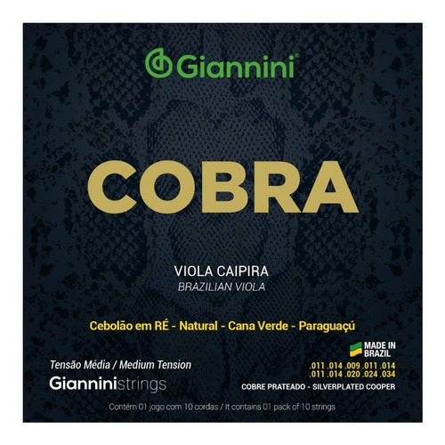 Encordoamento Viola Caipira Giannini Cobra Media Cebolão Re
