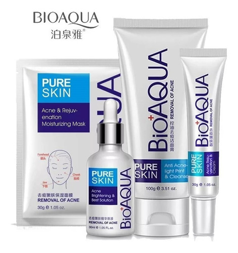 Kit 4 En 1 Bioaqua Pure Skin Removedor De Acne Espinillas 