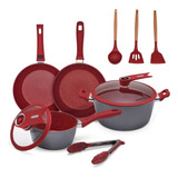 Juego De Sartenes Flavorstone Light Grande Set 10 Piezas Color Rojo