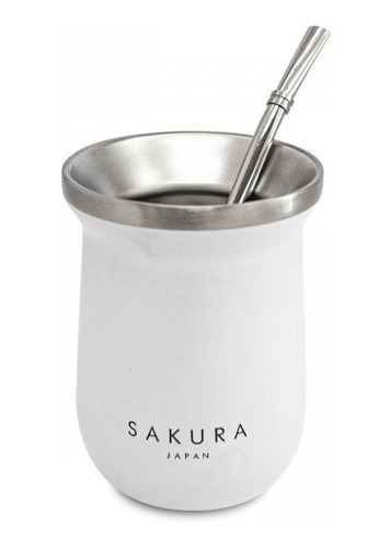 Mate Sakura Negro 236 Ml Bombilla Y Limpiador Acero Inox V