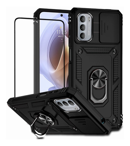 Funda Para Motorola Anillo Uso Rudo Mica De Cristal Templado