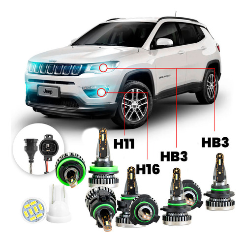 Kit Ultra Led Nano Jeep Compass 2017-21 Hb3 H11 H16 30000lm