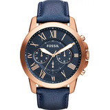 Fossil Grant Reloj De Cuero Azul Para Hombre Fs4835