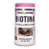 Biotina 10,000 Mcg Con Colágeno En Polvo Mega Natural 500 Gr Sabor Frutos Rojos